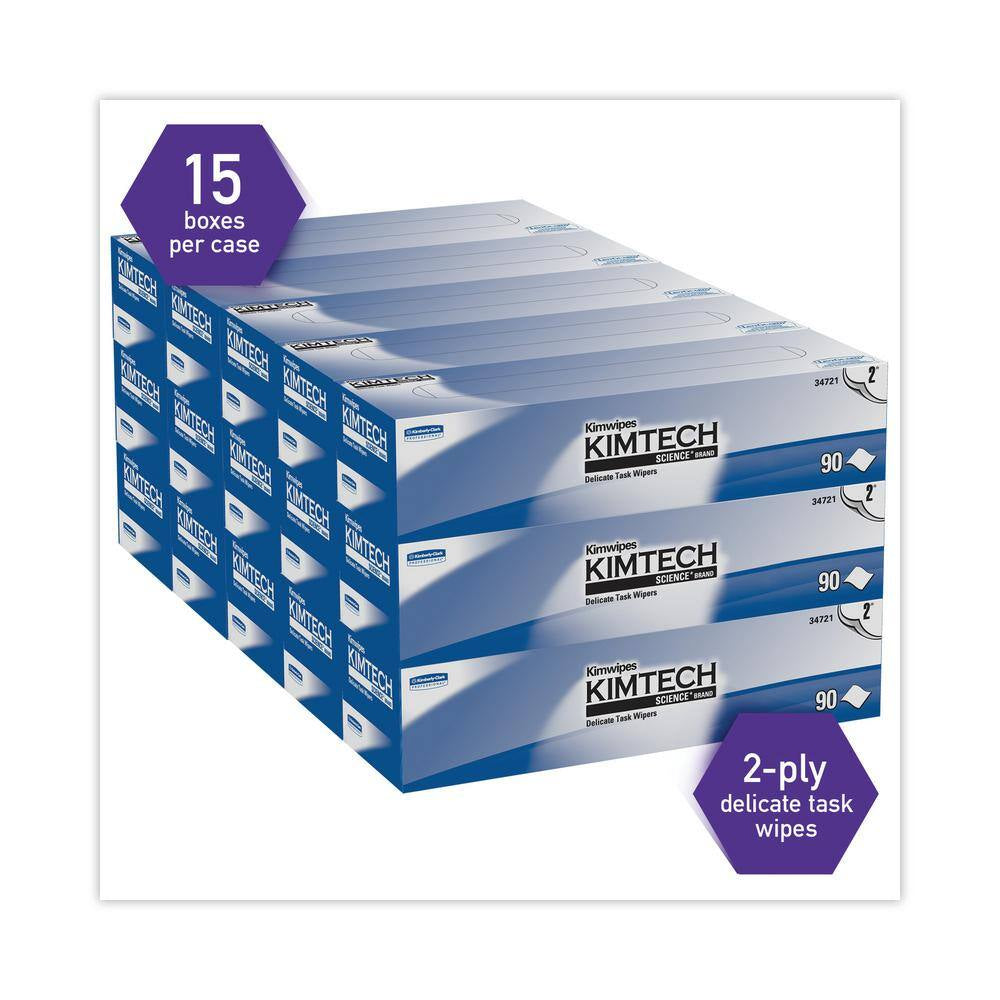 Kimwipes Delicate Task Wipers, 2-Ply, 14-7/10 In. X 16-3/5 In., 90/Box, 15 Boxes/Carton