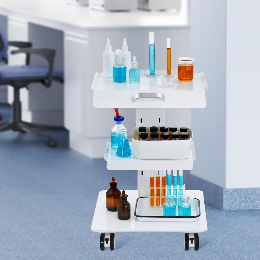Kitchen Cart, Lab Trolley, 3-Layer Rolling Lab Cart, Metal Mobile Trolley Wheels, Tray Rolling for Lab, Clinic