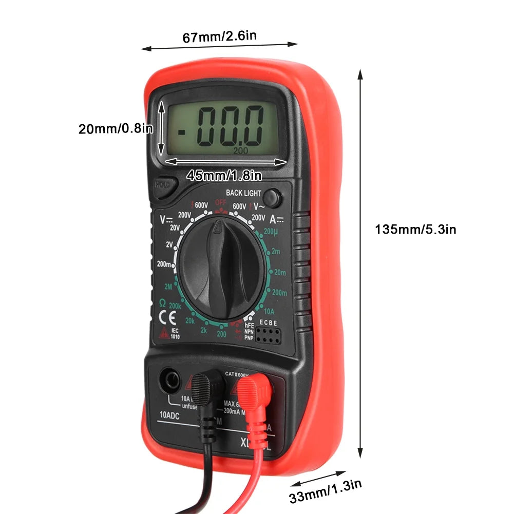 Multimeter, Digital Voltmeter Electrical Tester for Laboratory Widely Use Factory Household XL830L Red