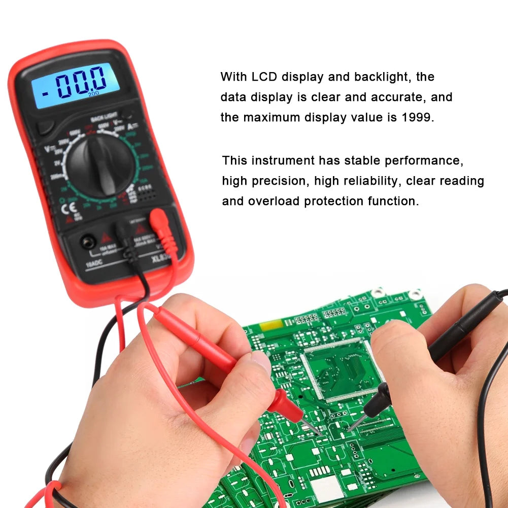 Multimeter, Digital Voltmeter Electrical Tester for Laboratory Widely Use Factory Household XL830L Red