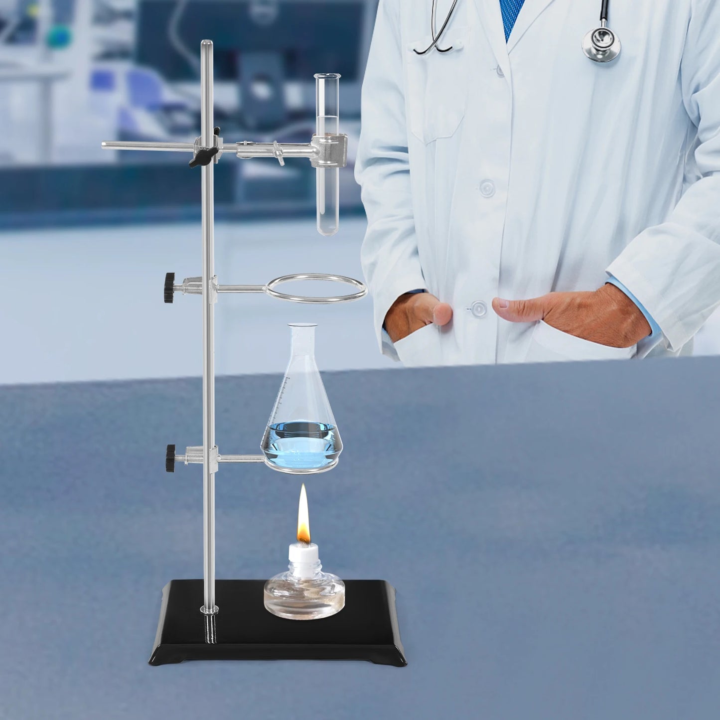 50Cm Lab Stand Set with 2 Adjustable Rings Professional Laboratory Support, for Chemistry/Physics Experiments