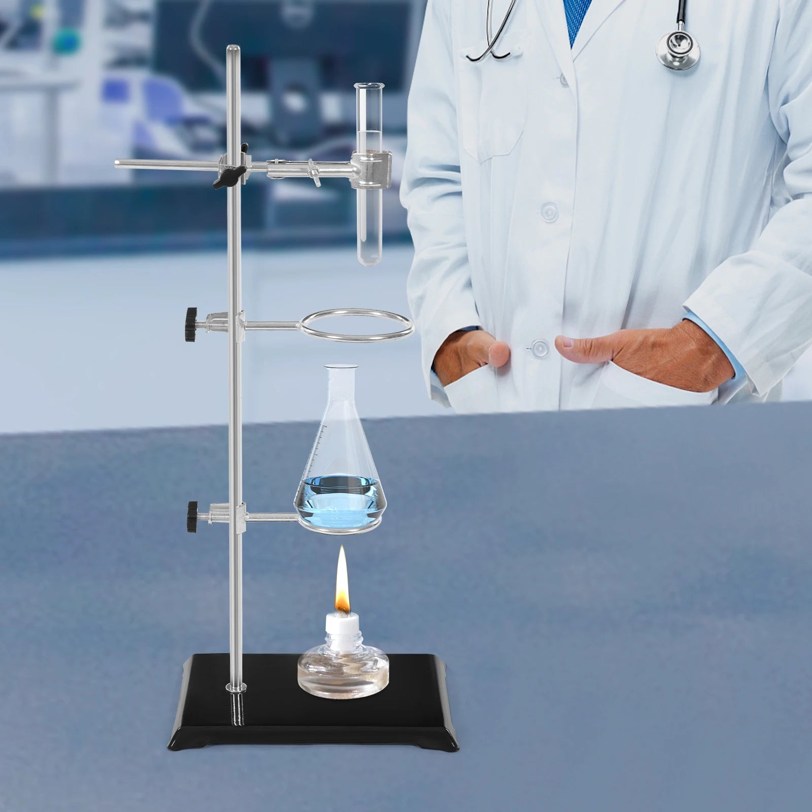 50Cm Lab Stand Set with 2 Adjustable Rings Professional Laboratory Support, for Chemistry/Physics Experiments
