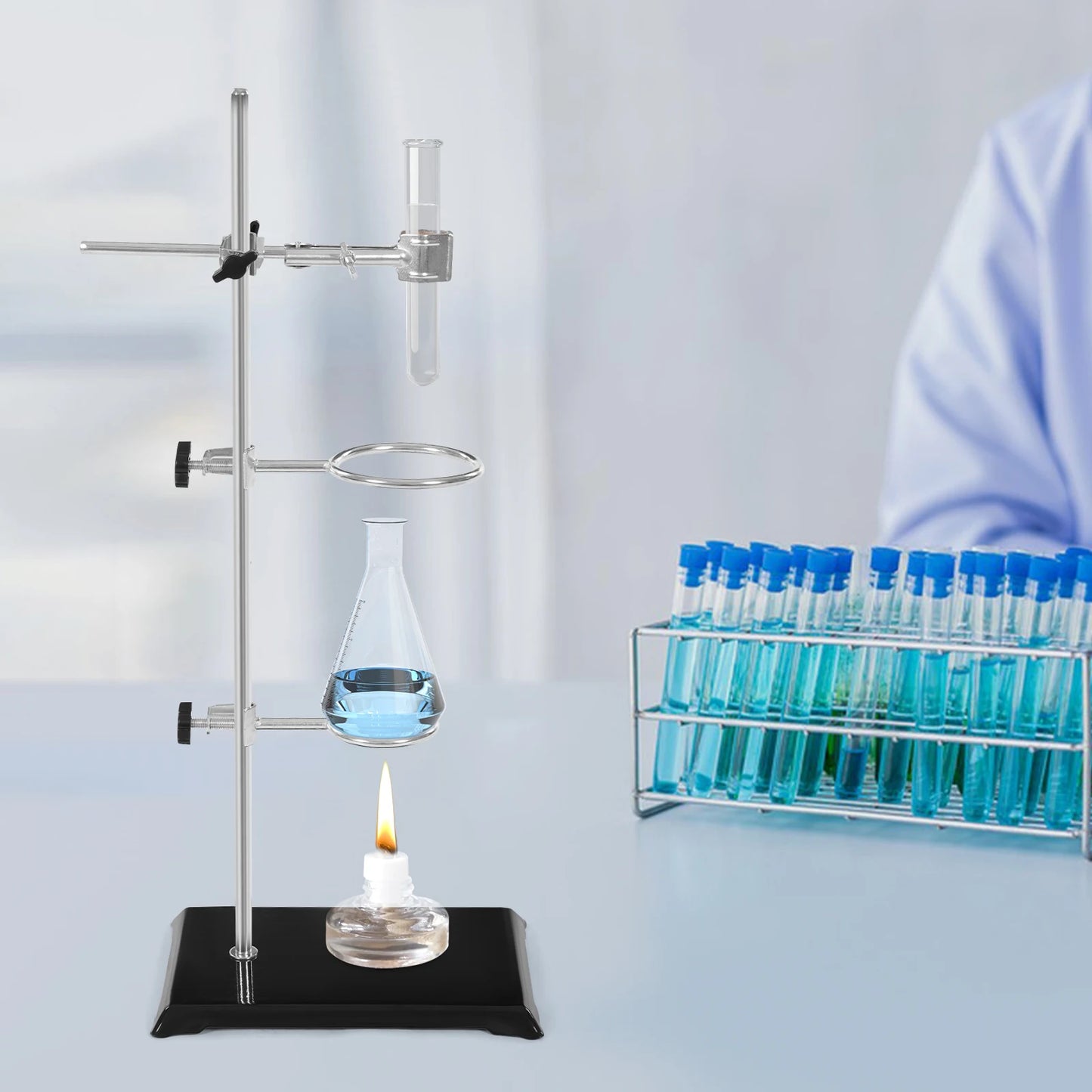 50Cm Lab Stand Set with 2 Adjustable Rings Professional Laboratory Support, for Chemistry/Physics Experiments