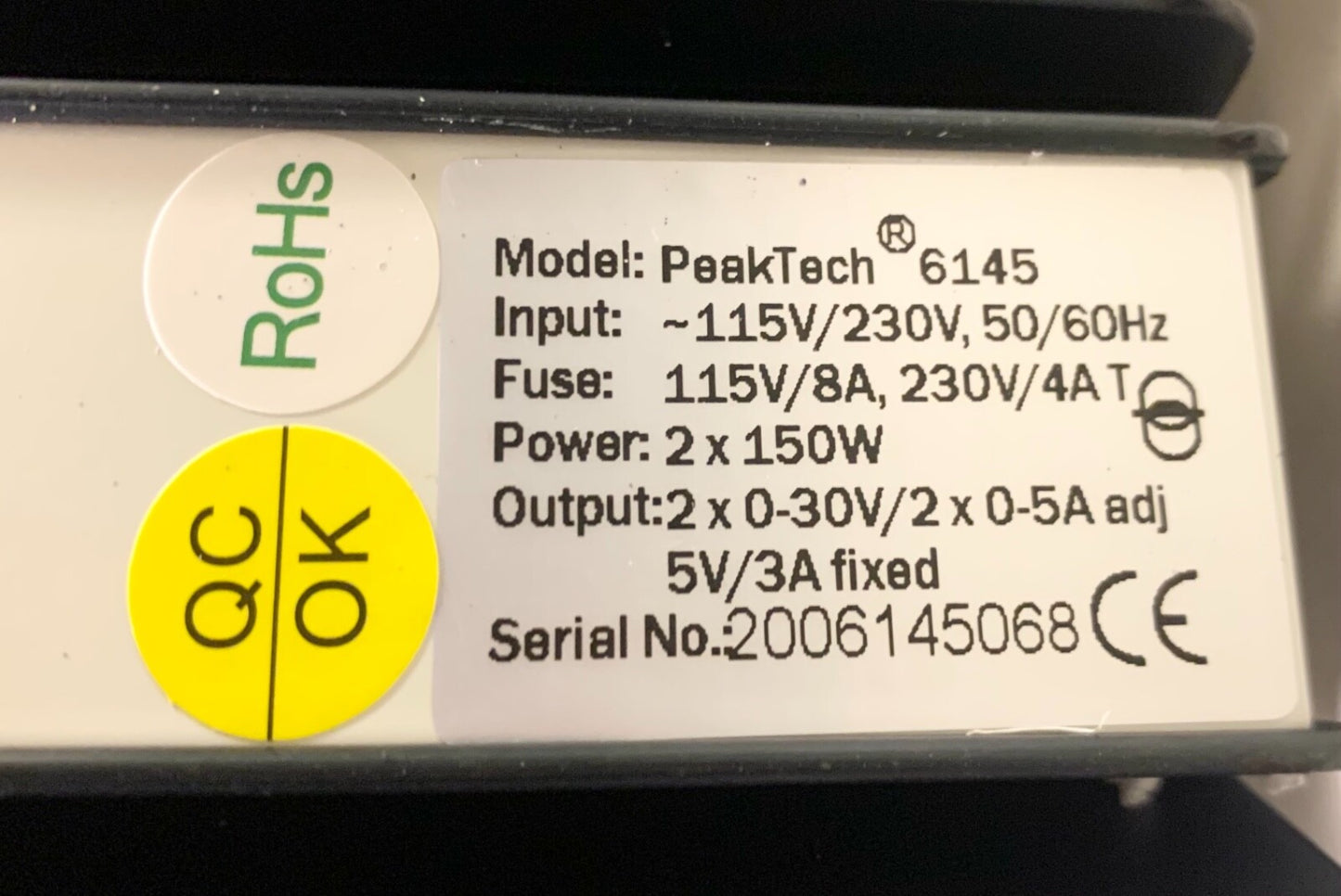 Peak Tech 2006145068 6145 Regulated Laboratory Power Supply Dual DC Rated Model