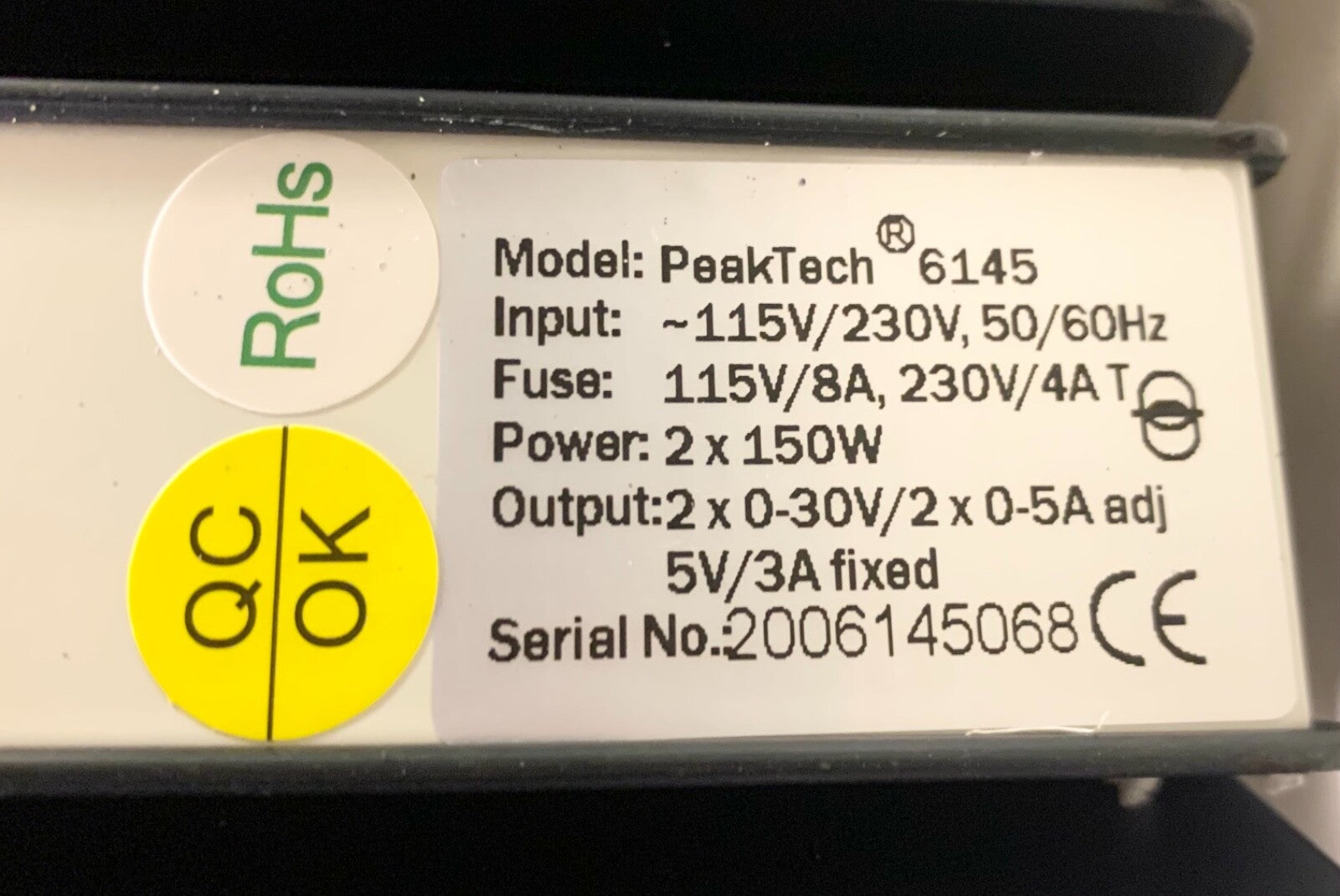 Peak Tech 2006145068 6145 Regulated Laboratory Power Supply Dual DC Rated Model