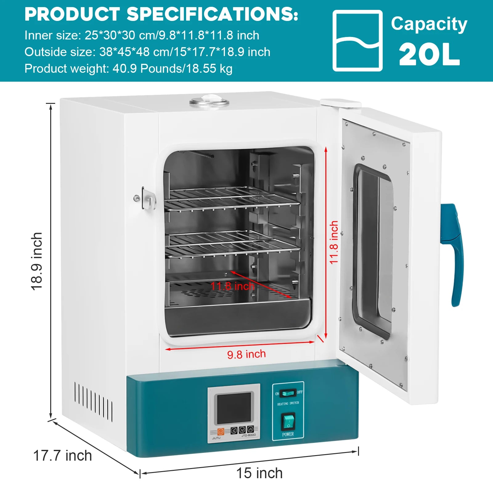Lab Incubator 20L Bacteria Incubator RT-65℃ Scientific Digital Incubator PID Temperature Control Microbiological Laboratory