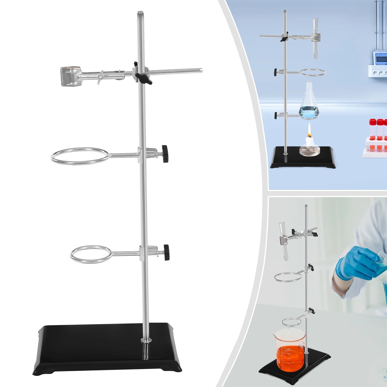 50Cm Lab Stand Set with 2 Adjustable Rings Professional Laboratory Support, for Chemistry/Physics Experiments