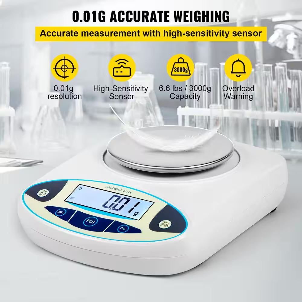 3000G X 0. 01G High Precision Digital Analytical Balance, LCD Food Scale, Scientific Lab Scale for Jewelry, Industrial