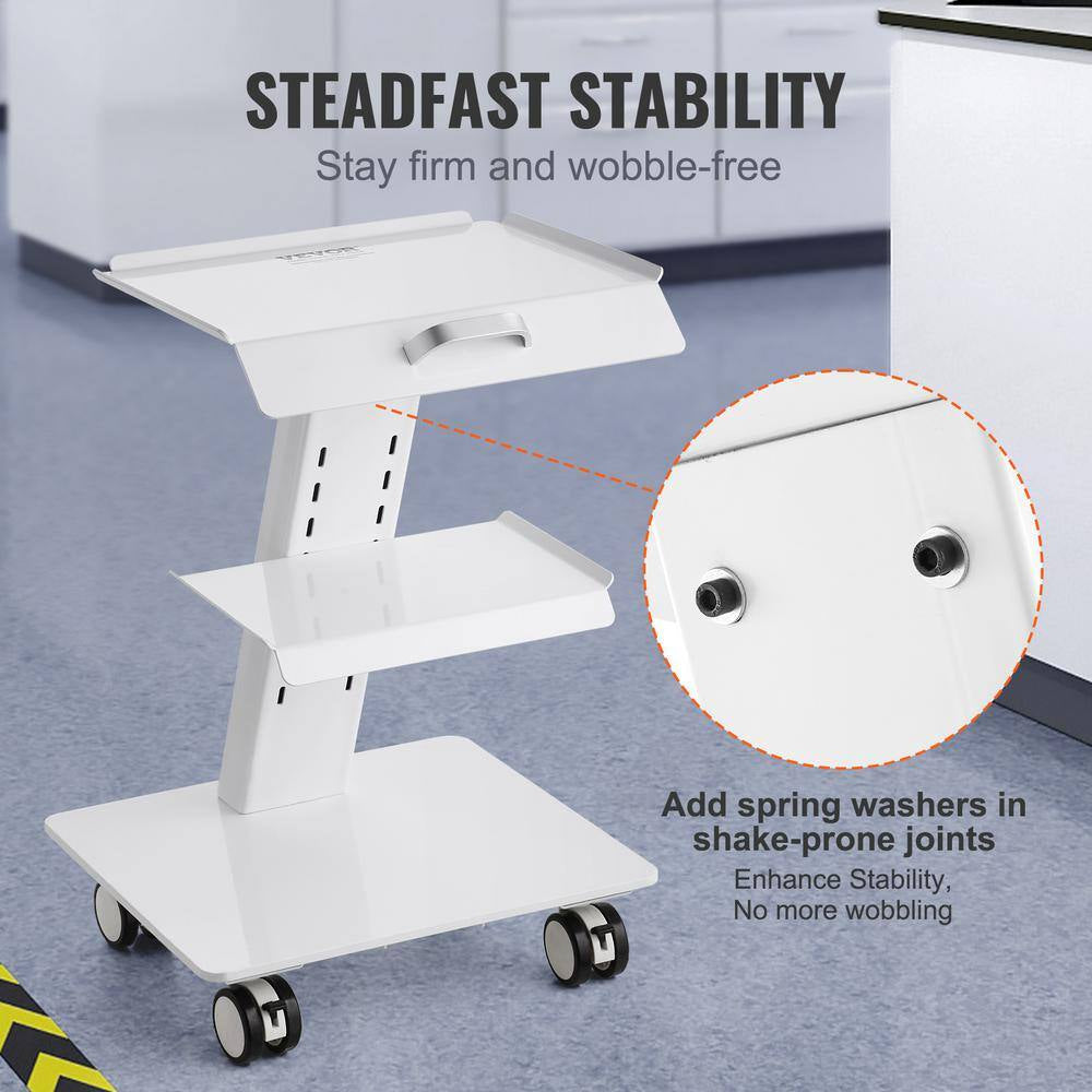 Kitchen Cart, Lab Trolley, 3-Layer Rolling Lab Cart, Metal Mobile Trolley Wheels, Tray Rolling for Lab, Clinic