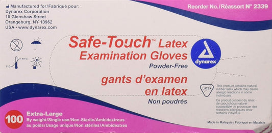 Safetouch Powder Free Latex Exam Gloves, Non-Sterile, X-Large - 100/Box