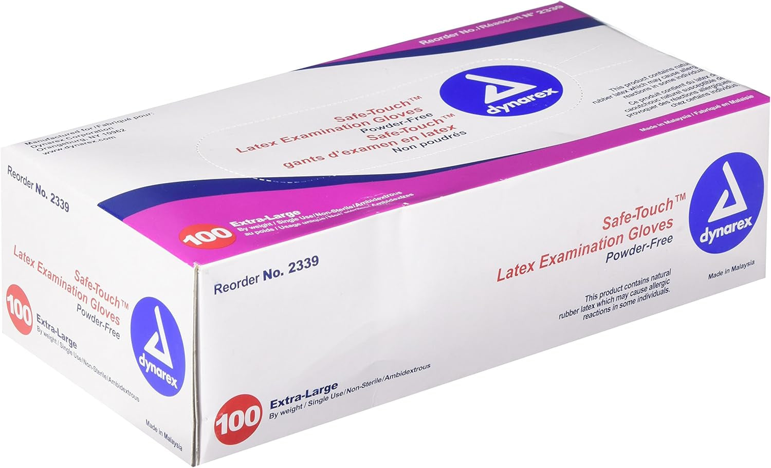 Safetouch Powder Free Latex Exam Gloves, Non-Sterile, X-Large - 100/Box