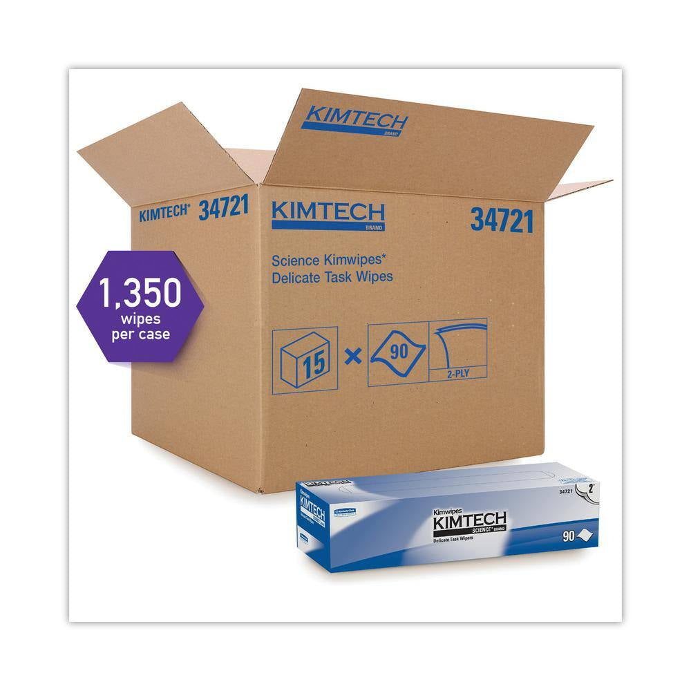Kimwipes Delicate Task Wipers, 2-Ply, 14-7/10 In. X 16-3/5 In., 90/Box, 15 Boxes/Carton