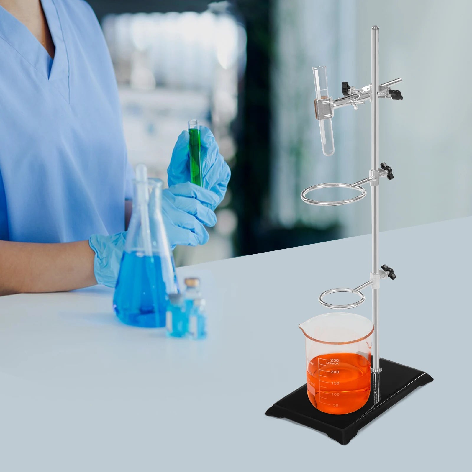 50Cm Lab Stand Set with 2 Adjustable Rings Professional Laboratory Support, for Chemistry/Physics Experiments