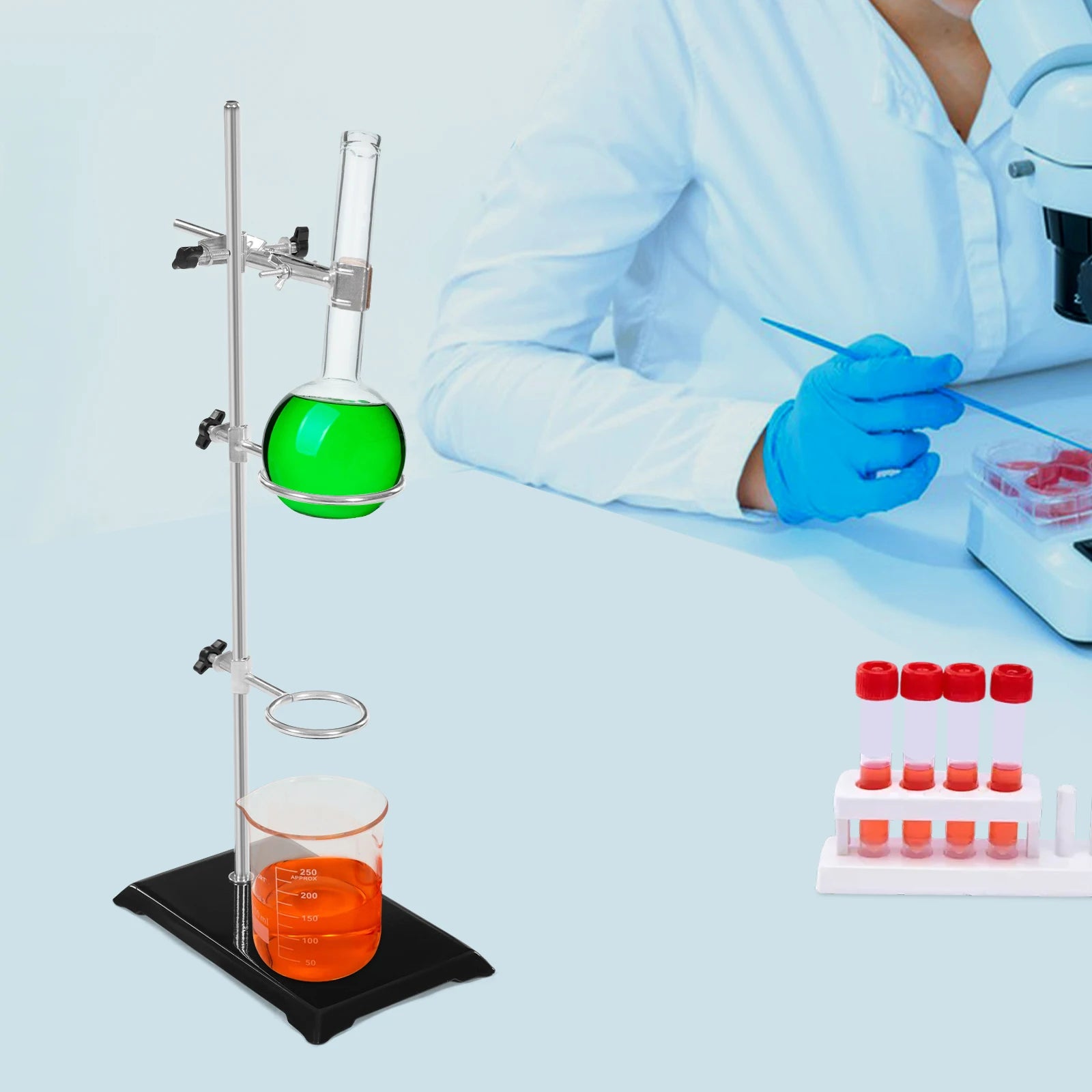 50Cm Lab Stand Set with 2 Adjustable Rings Professional Laboratory Support, for Chemistry/Physics Experiments