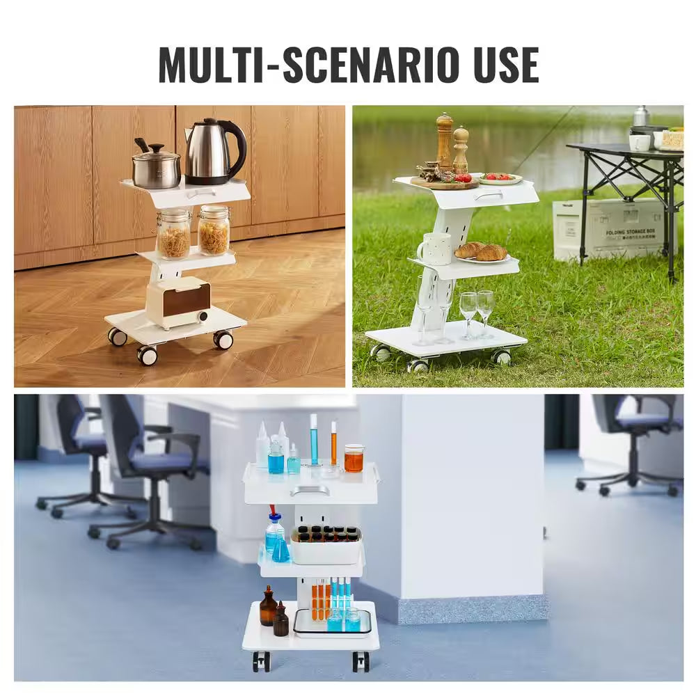 Kitchen Cart, Lab Trolley, 3-Layer Rolling Lab Cart, Metal Mobile Trolley Wheels, Tray Rolling for Lab, Clinic